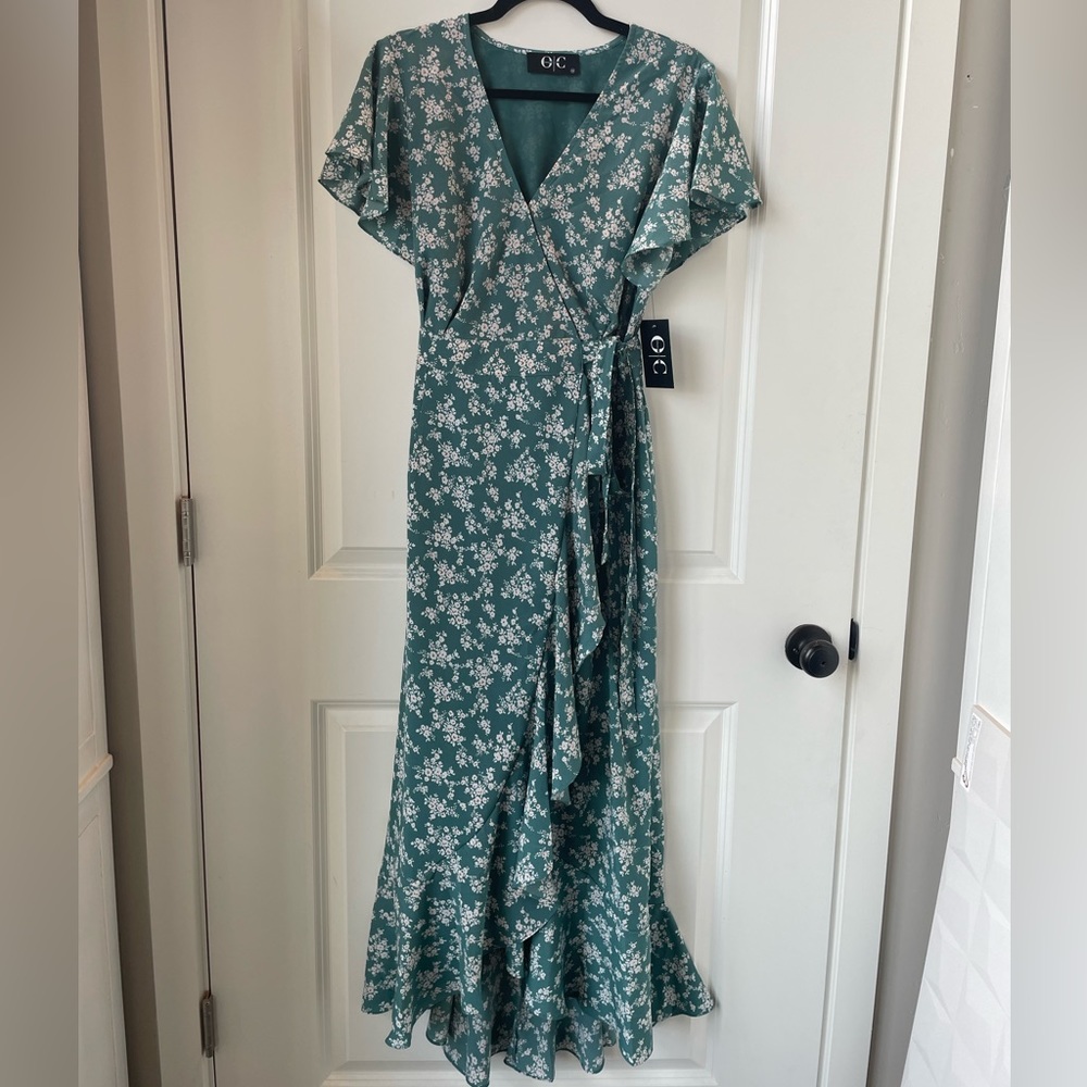 Sage Green Floral Wrap Dress